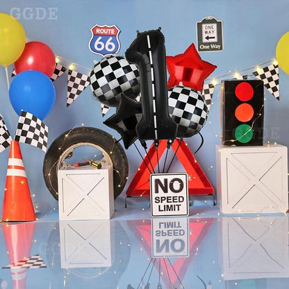 Race Car Birthday Balloons 40 Inch Racetrack Number Balloon 1 Black 5 Pcs | - Image 4