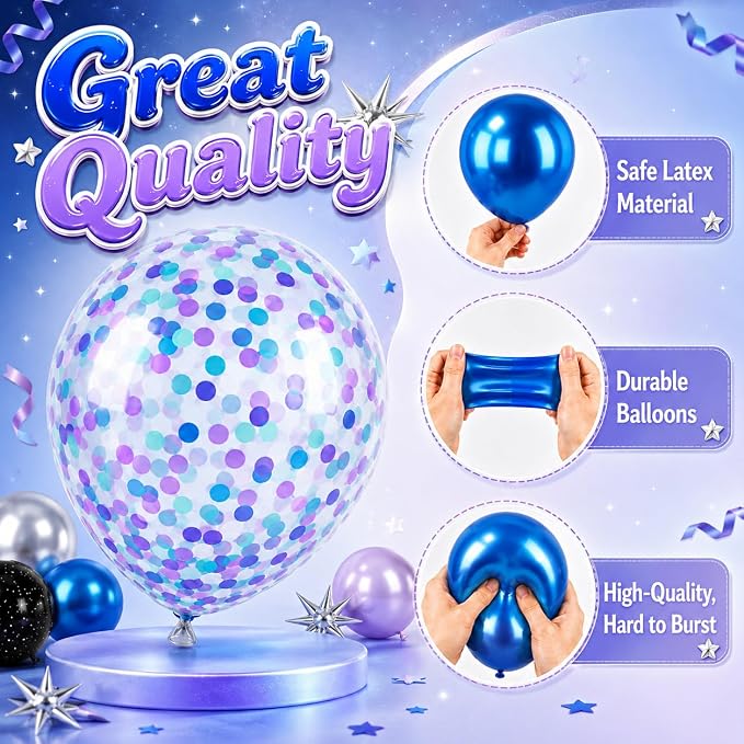 Outer Space Balloons for Kids Party Decor | 12 Inch Black Purple Galaxy Balloons - Image 3