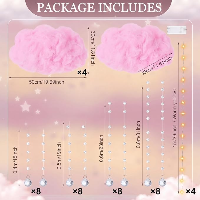 Marsui Artificial Cloud Props LED Hanging Pink Light String Fake Imitation 3D - Image 4