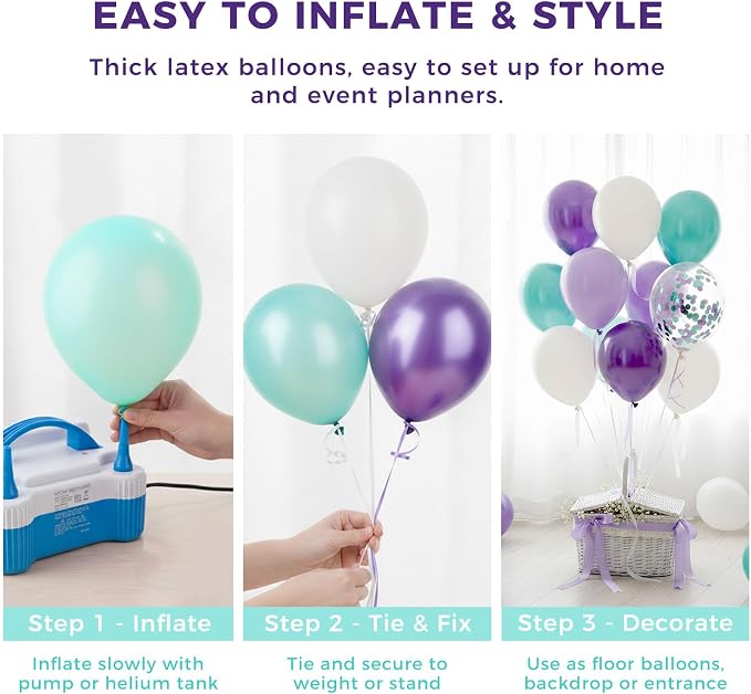 LovesTown Mermaid Purple Blue and White Balloons, 12 Inch | Latex, soft color - Image 6