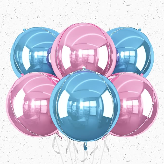 6Pcs Blue Pink Round Foil Balloons, Giant 4D Round Ball Balloon, 22 Inch by Adorely