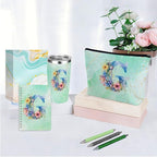 Personalized Gifts Monogrammed Birthday Gifts for Women, Mentor Employee Boss Day Christmas Initial 20 oz Tumbler, Makeup Bag Cup Ballpoint Pens Journal Notebook 6 Set, (Aesthetic Green Flower G)