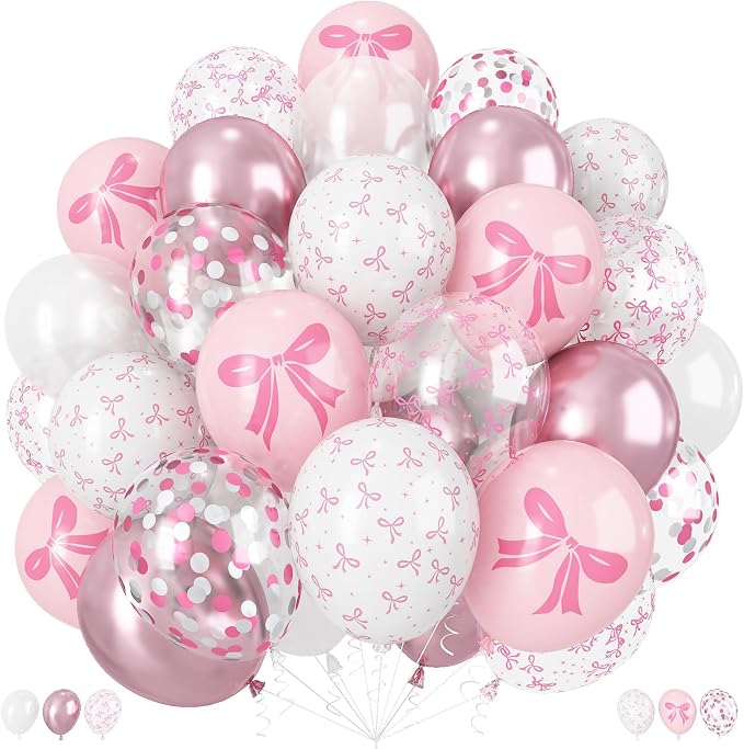 Pink Bow Balloons, Bow Printed Balloon Metallic Confetti Balloon by Togvu