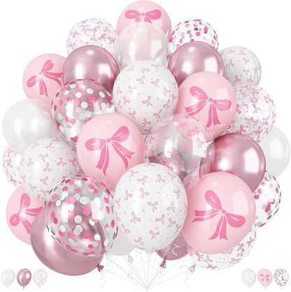 Pink Bow Balloons, Bow Printed Balloon Metallic Confetti Balloon by Togvu