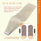 Full Shine 22 Inch Tape in Extensions Blonde Human Hair Extensions Color 1000 White Blonde Double Sided Adhesive Extension 40Pcs 100 Grams Seamless Remy Skin Weft Add Length