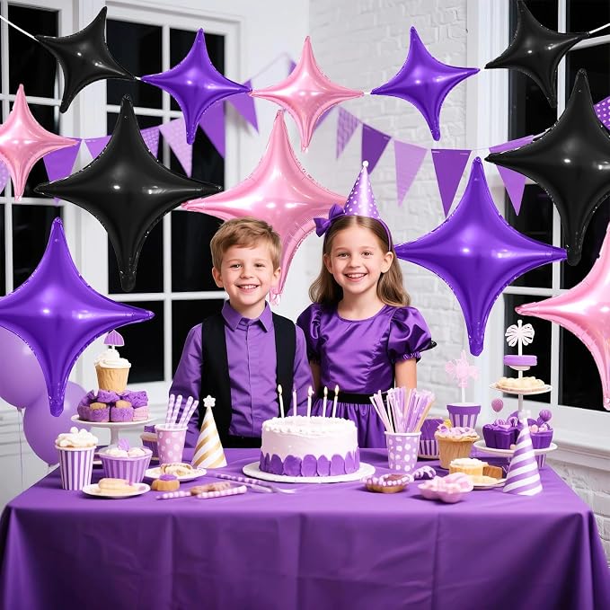 Black Purple Pink Star Balloons, 26Inch and 10Inch Black Purple Quadrangle - Image 4
