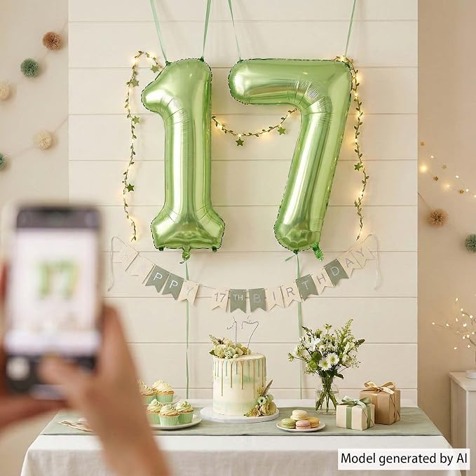 Light Green Number 17 Balloon 40 Inch, Glossy Double Digit Milestone Decor | - Image 3