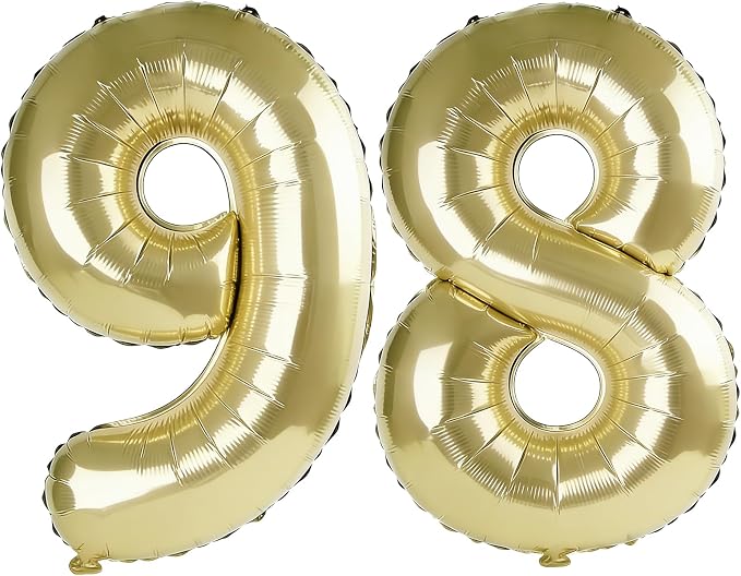 40 Inch Number 98 Balloons for 98th Birthday Party Decorations, 0-100 Champagne by FOBELEC