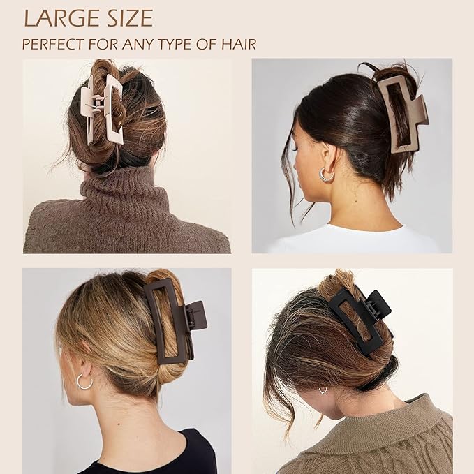 Large Hair Claw Clips 12 Pack, Flower Hair Clips for Thin Hair, Big Square Matte Strong hold for Thick Hair, 3 Styles Hair Clips for Women Thick Hair Neutral Colors