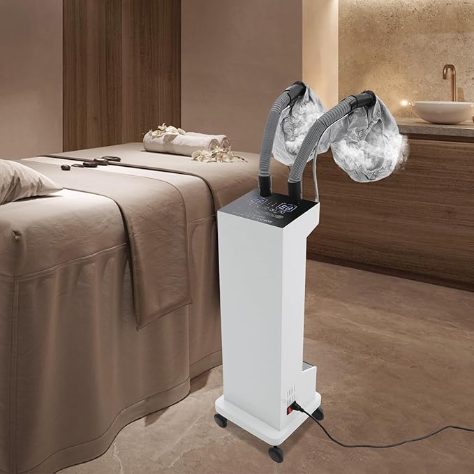 Professional Nano Hair Steamer, Multi-Function Micro-Mist Hair Steamer with Universal Wheel 2 Vaporizing Caps for Deep Care Hair Repair Salon Spa (White)