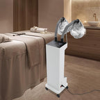 Hair Steamer, 650W Vertical Hair Care Machine with LED Display & 2 Vaporizing Caps Micro Mist Hair Color Processor, 5 Modes, Adjustable Temperature & Timer, Mobile on Wheels (White)