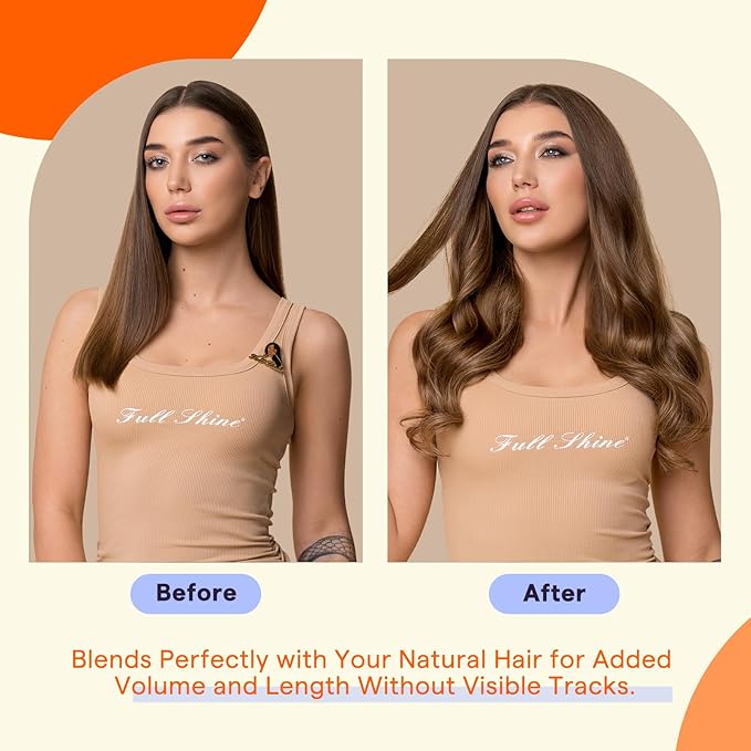 Full Shine Tape Ins Human Hair Extensions Color 4/24/4 Brown and Honey Blonde 22 Inch Invisible Seamless Skin Weft Tape in Hair Extensions 100 Grams Natural Soft and Silky Remy Hair 40PCS for Party