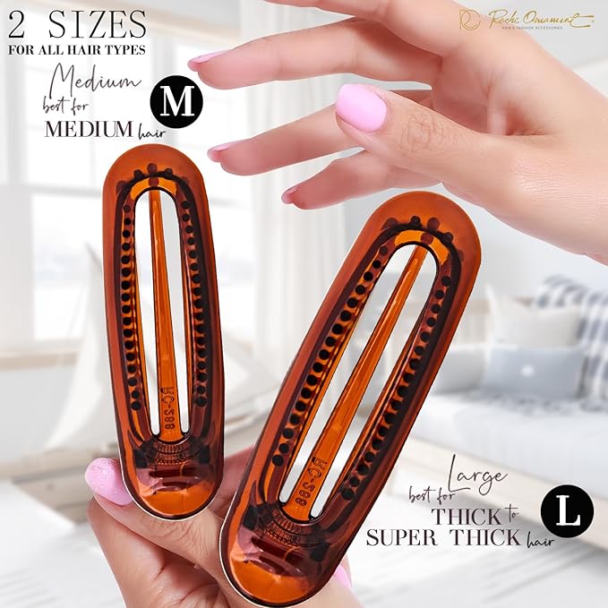 RC ROCHE 6 Pcs Flat Claw Hair Clips for Women Alligator French Barrette Long Thick Hair Duckbill Curved No Slip Grip Lay Flat Side Slide Firm Classic Styling, Medium Brown