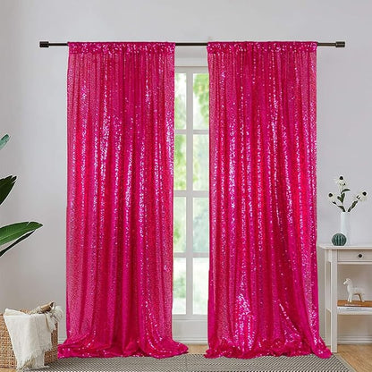 Eternal Beauty Hot Pink 3mm Sequin Backdrop 2x8 Ft 2 Pack Wedding | Dense - Image 2