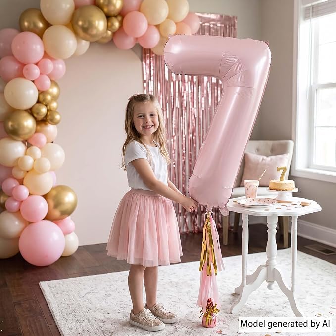 Baby Pink Number 7 Balloon 40 Inch, Soft Pastel Event Party Supplies | - Image 6
