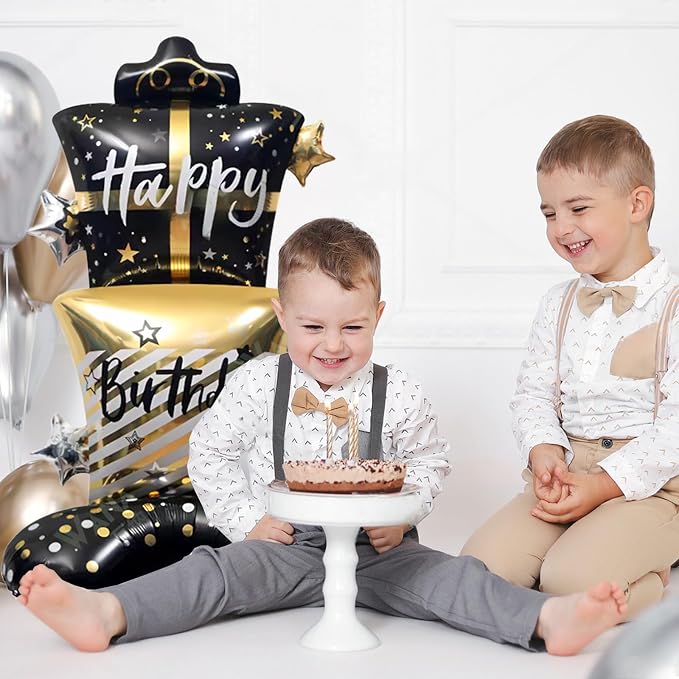 61" Black & Gold Gift Box Standing Happy Birthday Foil Balloon | giant black - Image 3
