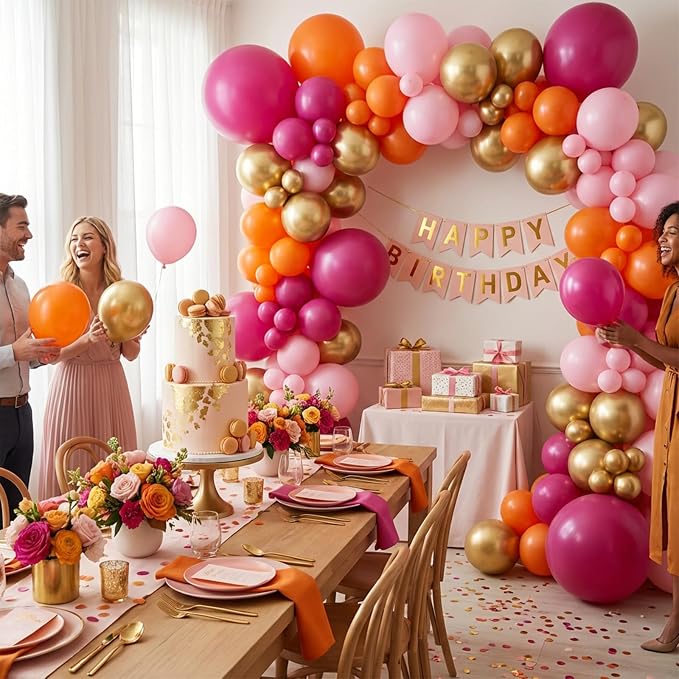 KBZVNAF Pink Orange Gold Latex Balloons 60 Pack 12 inch | Orange Pink Metallic - Image 3
