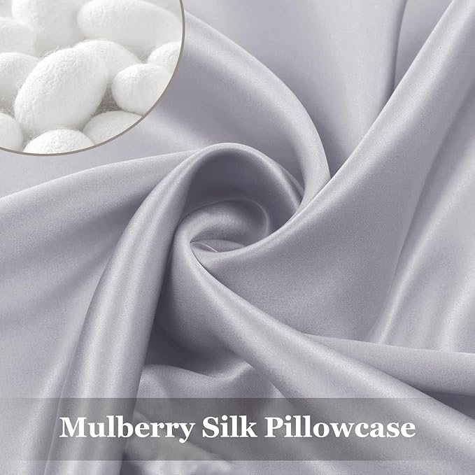 Adubor 100% Silk Pillowcase - Mulberry Silk Pillow Cases, 23 Momme 6A Grade Fibers, Silk Pillow Case for Hair and Skin Health, with Hidden Zipper (King 20''×36'', Silver Gray, 1PC)