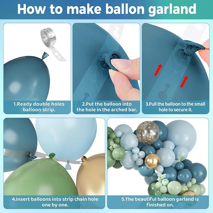 Ouddy Party 149Pcs Dusty Blue Green Pastel Blue Gold Balloon Garland Kit - Image 4