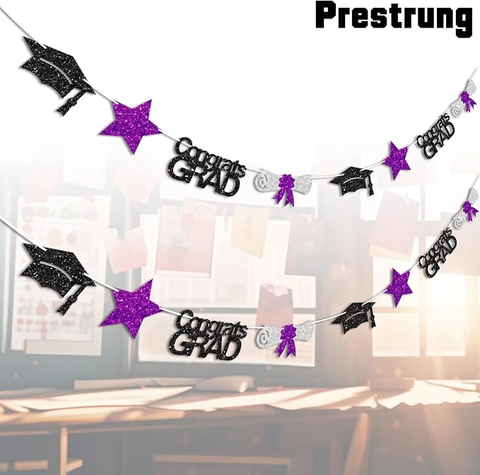Black and Purple Congrats Grad Banner Graduation Decorations Class of 2026 - Image 2