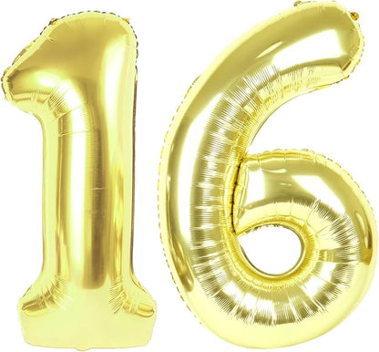 16 Balloon - Champagne Gold Birthday Number Balloons, 40 Inch Decorations | by ALPHADELTAPI