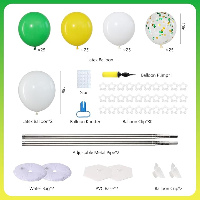 Green Yellow Balloon Column Stand Kit of 2 | 102Pcs Green Yellow White Balloons - Image 3