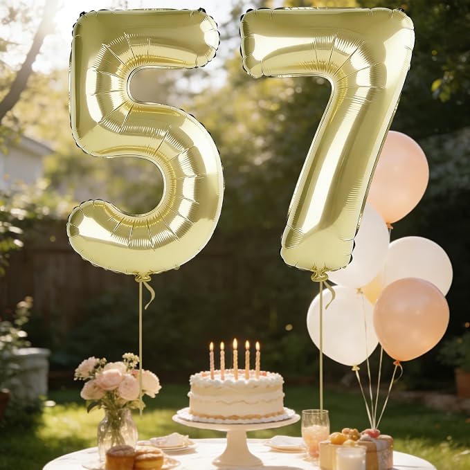 40 Inch Number 57 Balloons for 57th Birthday Party Decorations, 0-100 Champagne - Image 3