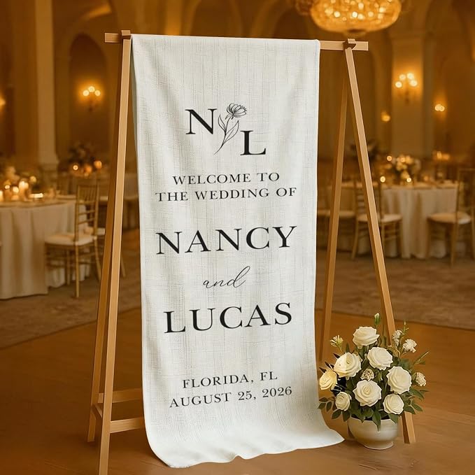 Personalized Wedding Welcome Sign Banner – Custom Couple Names & Date, Elegant - Image 4