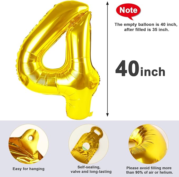4 Balloon Numbers Birthday Decorations, 40In Gold Balloons - Image 5