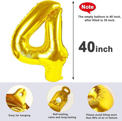 4 Balloon Numbers Birthday Decorations, 40In Gold Balloons - Image 5