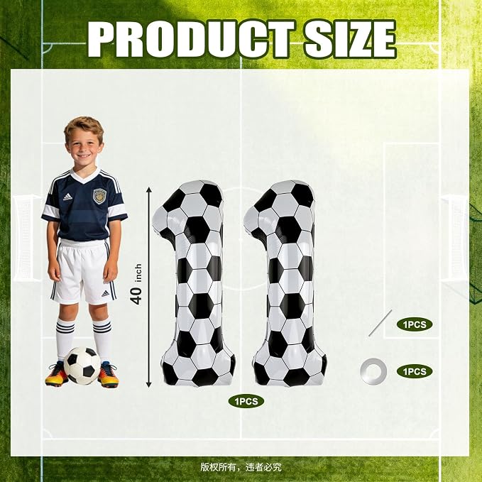 40 Inch Soccer Number 11 Foil Balloon, Soccer Birthday Party Decorations | - Image 2