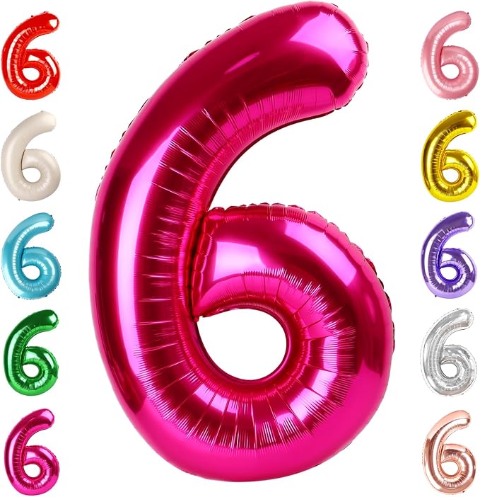 6 Balloon Numbers Birthday Decorations, 40In Hot Pink Balloons by Mluchee