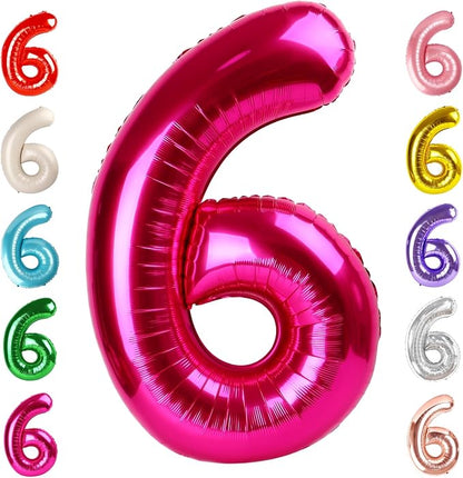 6 Balloon Numbers Birthday Decorations, 40In Hot Pink Balloons by Mluchee