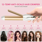 2 in 1 Curler and Straightener Travel Dual Voltage Curling Iron 1.25 Inch Normal Size Hair Curler Ceramic with EU/UK Plug Adapter for Travel Curling Wand Adjustable Temperature and Anti-Tangle