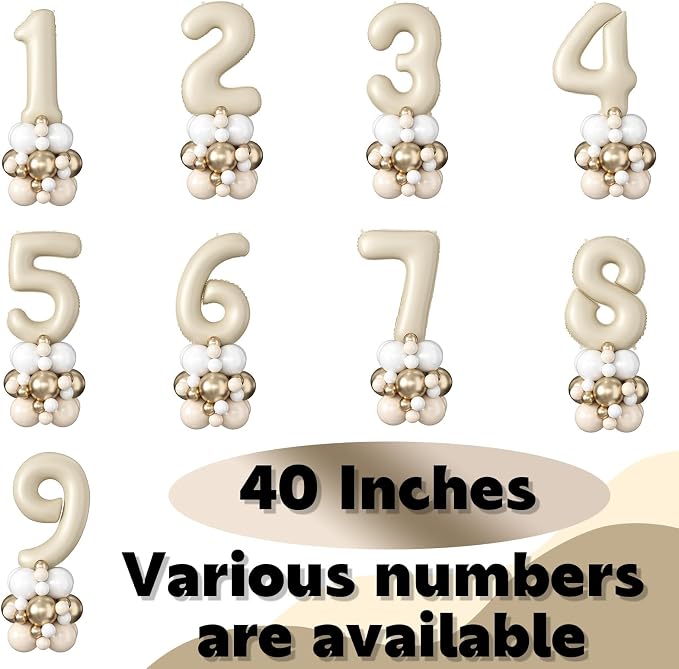 40 Inch Cream Number 1 Balloon for 1st Birthday Decorations Beige White Sand - Image 7