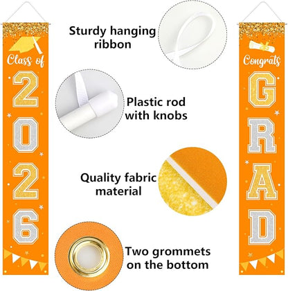 Graduation Decorations 2026 GRAD Banner Orange Porch Door Sign Welcome Banner - Image 3