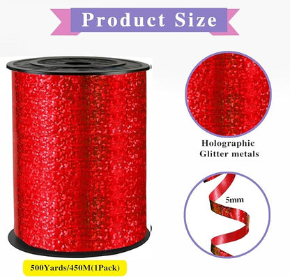 500 Yards Red Glitter Curling Ribbon, 1/5" Wide - Image 2