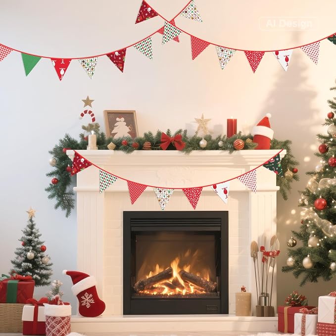 G2PLUS Christmas Triangle Bunting Banner, 39Ft Cotton Pennant Banner, Reusable - Image 4