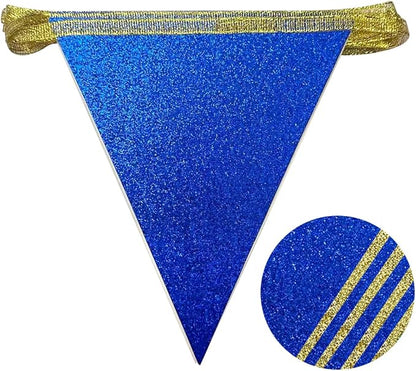 Royal Blue Gold Party Decorations Pennant Banner Flag Glitter Navy Blue and - Image 3