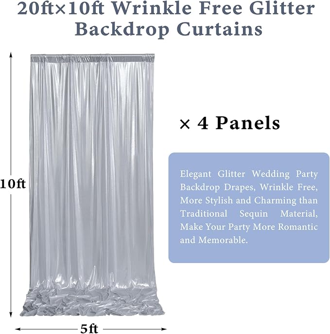Outpain Thick 20 ft x 10 ft Silver Sequin Backdrop Curtain - Image 6