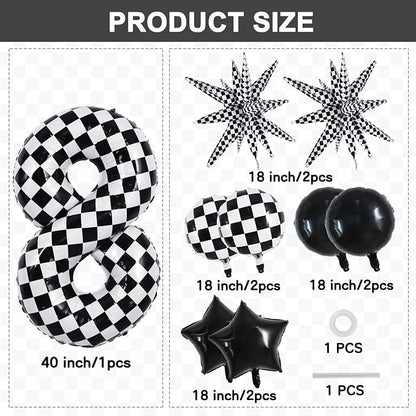 TONIFUL 8th Birthday Balloons Kit 40 Inch Checkered Number 8 Foil Balloon | - Image 2