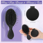 Meanplan 24 Pcs Mini Hair Brush Set 12 Travel Wet Dry Hair Combs Pocket Detangling 12 Compact Folding Makeup Mirrors for Spa Sleepover Birthday Bridal Shower Bachelorette Christmas Party Gift (Black)