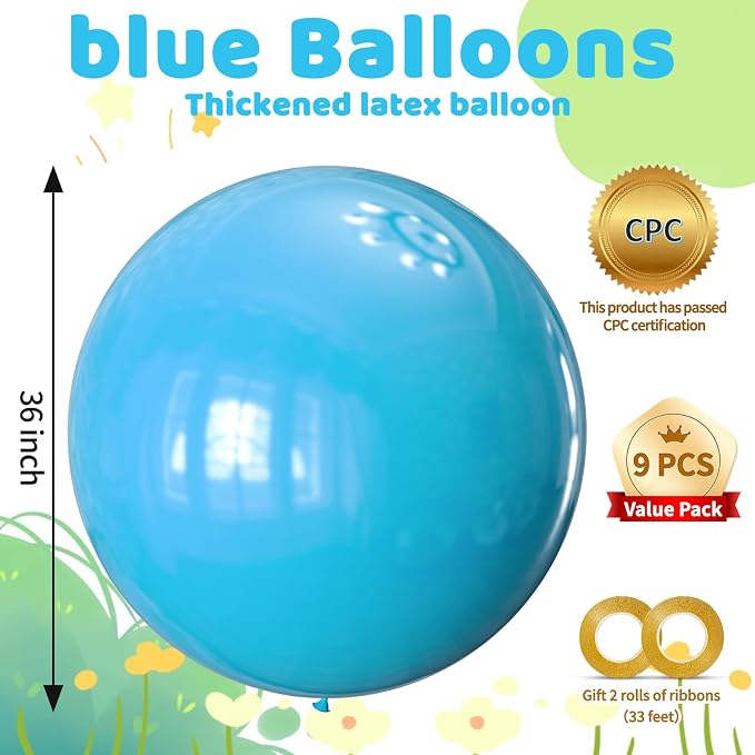 Light Blue Balloons 9pcs 36 Inch Extra Large Big Jumbo Giant Baby Sky Aqua Blue - Image 2