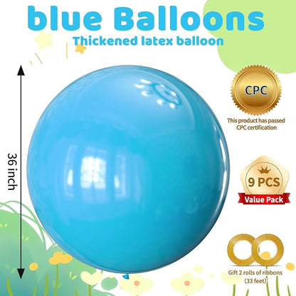 Light Blue Balloons 9pcs 36 Inch Extra Large Big Jumbo Giant Baby Sky Aqua Blue - Image 2