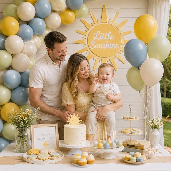 Dusty Blue Green Mustard Yellow Balloons, 12 Inch Lemon Theme Latex Balloon | - Image 3
