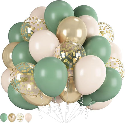 Sage Green Gold Balloons by Paeyeq