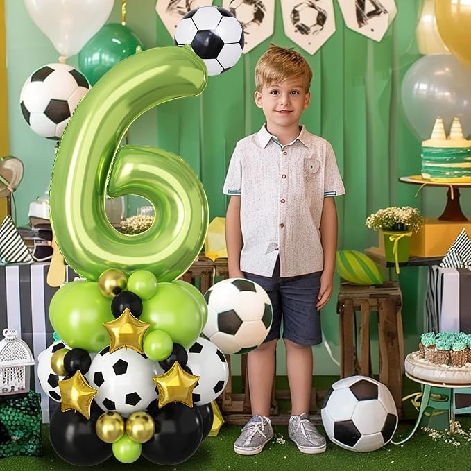 40 Inch Number 6 Balloon Green Soccer Number Six Foil Balloons Tower Set - Image 3