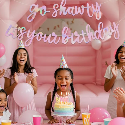 BEISHIDA Rainbow Pink Pre-Strung Go Shawty It's Your Birthday Banner Decor | - Image 5