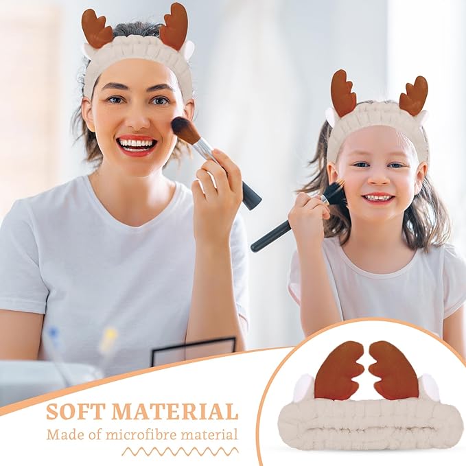Jowmoy Headband, Face Wash Headband, Cute Antlers Design, Made of Elastic Microfiber, for Women Makeup Shower Spa, 1 Count
