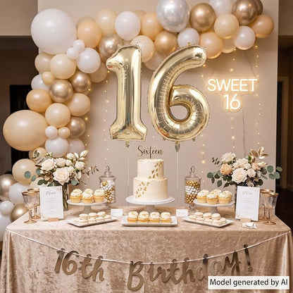 White Gold Number 16 Balloon 40 Inch, Sweet Sixteen Foil Decoration | Elegant - Image 7